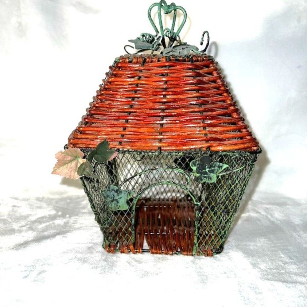 Rustic Woven Birdhouse with Green Accents
